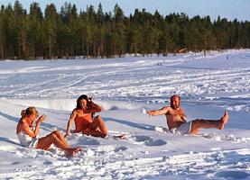 Young naturists in the snow